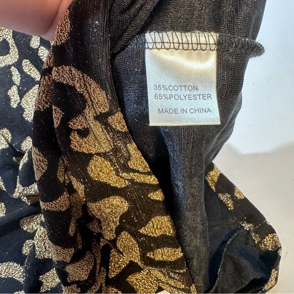 Miss Ord Gold Metallic Black Leopard/Cheetah Print ElasticCuffs Midi Dress NWT S - Picture 11 of 14